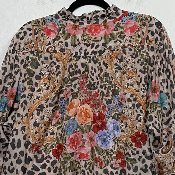 Johnny Was Amabel 100% Silk Blouse Large Cheetah Print Button Up Extra Large - Picture 5 of 14